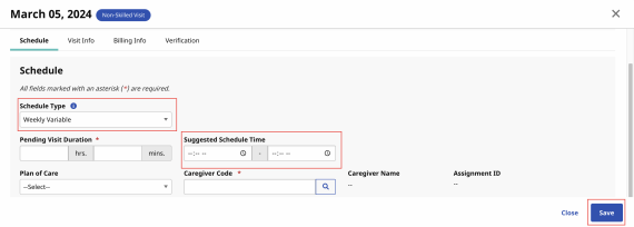 Scheduling a Visit with a Weekly Variable Schedule Type